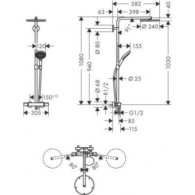 Душевая система Hansgrohe Raindance Select S Showerpipe 240 27633700. Фото