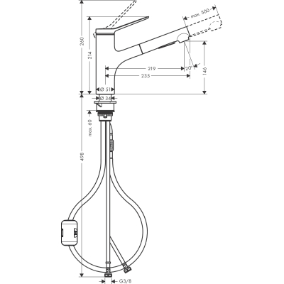 Смеситель для кухни Hansgrohe Zesis M33 74800670 с вытяжным душем, матовый черный. Фото