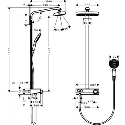 Душевая система HANSGROHE Raindance Select Showerpipe E300 2 jet 27128000. Фото