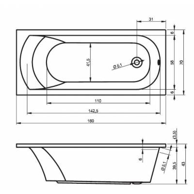 Ванна акриловая RIHO Miami 150х70 BB58005. Фото