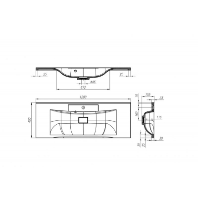 Раковина мебельная BELBAGNO 120х45 BB1200/450-LV-MR-PR. Фото