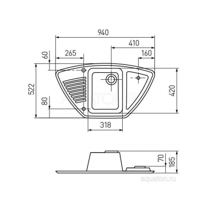 Мойка для кухни Акватон Лория угловая кофе 1A715032LR280. Фото