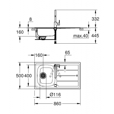 Набор для кухни: мойка для кухни GROHE 31562SD0 K200, нержавеющая сталь и смеситель GROHE 31562SD0 Bau Edge (31367). Фото