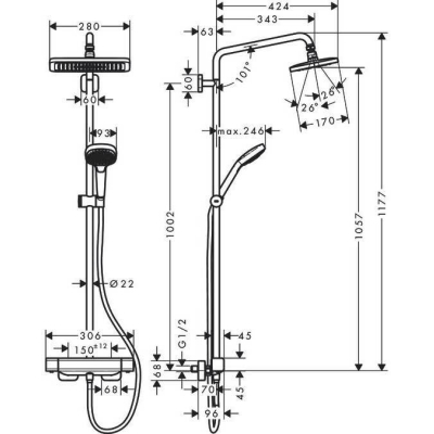 Душевая система Hansgrohe Croma E Showerpipe 280 1jet 27630000, хром. Фото