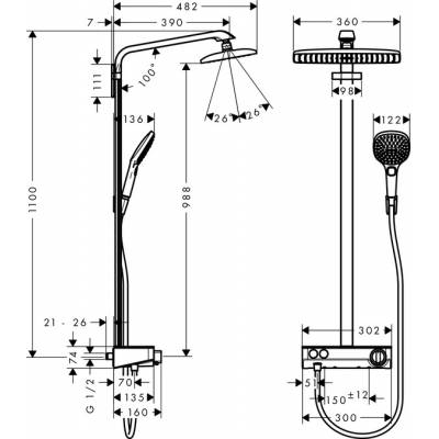 Душевая система HANSGROHE Raindance Select E 360 Showerpipe EcoSmart 27287000. Фото