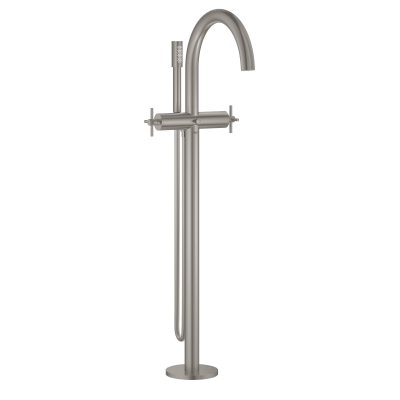 GROHE 25044DC3 Atrio New Смеситель двухвентильный для ванны свободностоящий, напольный монтаж, крестообразные ручки, ручной душ с держателем, СуперСталь (комплект верхней монтажной части для 45 984 001). Фото