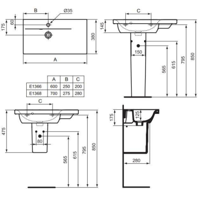 Мебельная раковина IDEAL STANDARD Connect Space 60х38 E136601. Фото