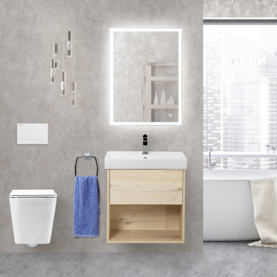 Тумба под раковину подвесная BELBAGNO NEON-600-1C-SO-PB Pino Bianco. Фото