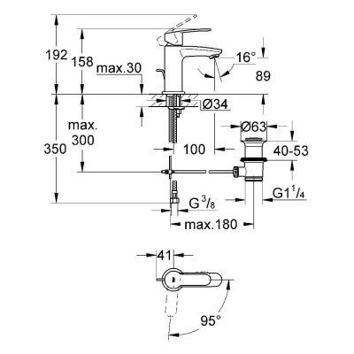 GROHE 2338720E Eurostyle Cosmopolitan Смеситель однорычажный для раковины со сливным гарнитуром, уменьшенный вариант, с энергосберегающим картриджем - подача холодной воды при центральном положении рычага. Фото