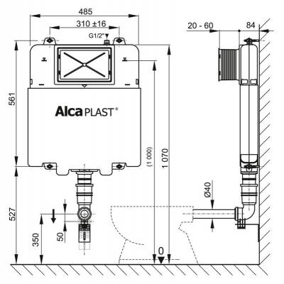 Бачок скрытого монтажа ALCAPLAST A1112B Basicmodul Slim. Фото