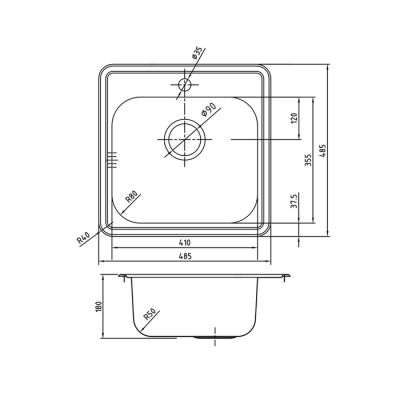 Мойка с сифоном арт. S11UPS0i84 нерж. сталь полир. 485*485 Strit S IDDIS STR48P0i77S. Фото