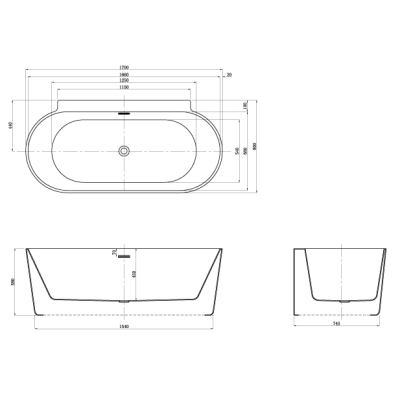 Ванна акриловая Azario MEDFORD 1700х800х580 пристенная, в комплекте с сифоном и металлической рамой MED17080. Фото