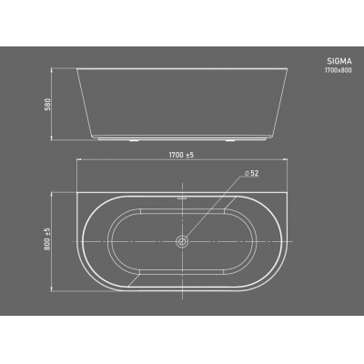 Ванна акриловая пристенная SOLE Sigma 170х80. Фото