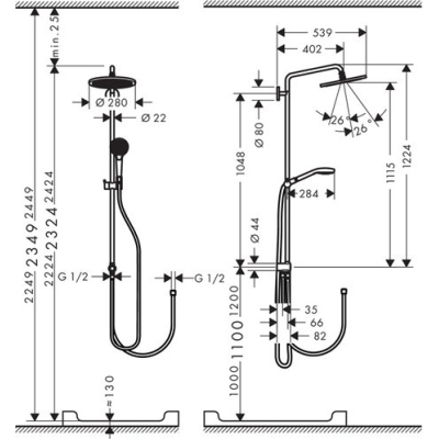 Душевая стойка Hansgrohe Croma Select 280 Air 1jet Showerpipe Reno EcoSmart 26793000. Фото