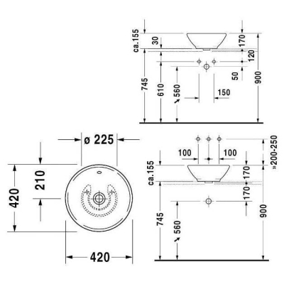 Раковина для столешницы DURAVIT BACINO 42х42 0325420000. Фото