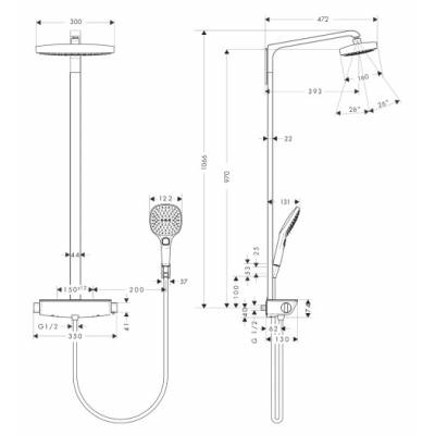 Душевая система HANSGROHE Raindance Select Showerpipe E300 2 jet 27128400. Фото