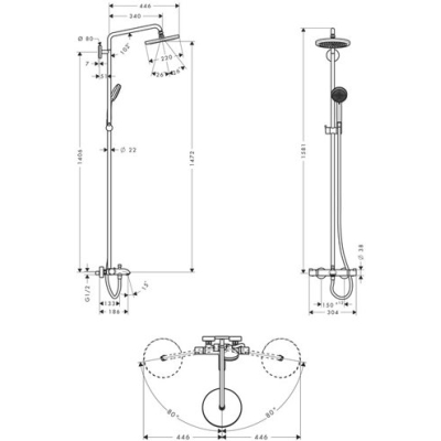 Душевая система Hansgrohe Croma 220 Showerpipe 27223000. Фото