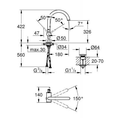 GROHE 32647AL3 Atrio New Смеситель однорычажный для свободностоящих раковин, размер XL, Графит. Фото