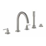 GROHE 19922DC3 Atrio New Комлект для ванны на 5 отверстий (смеситель двухвентильный, круглый излив, рукоятки-рычаги,  ручной душ, переключатель), СуперСталь. Фото